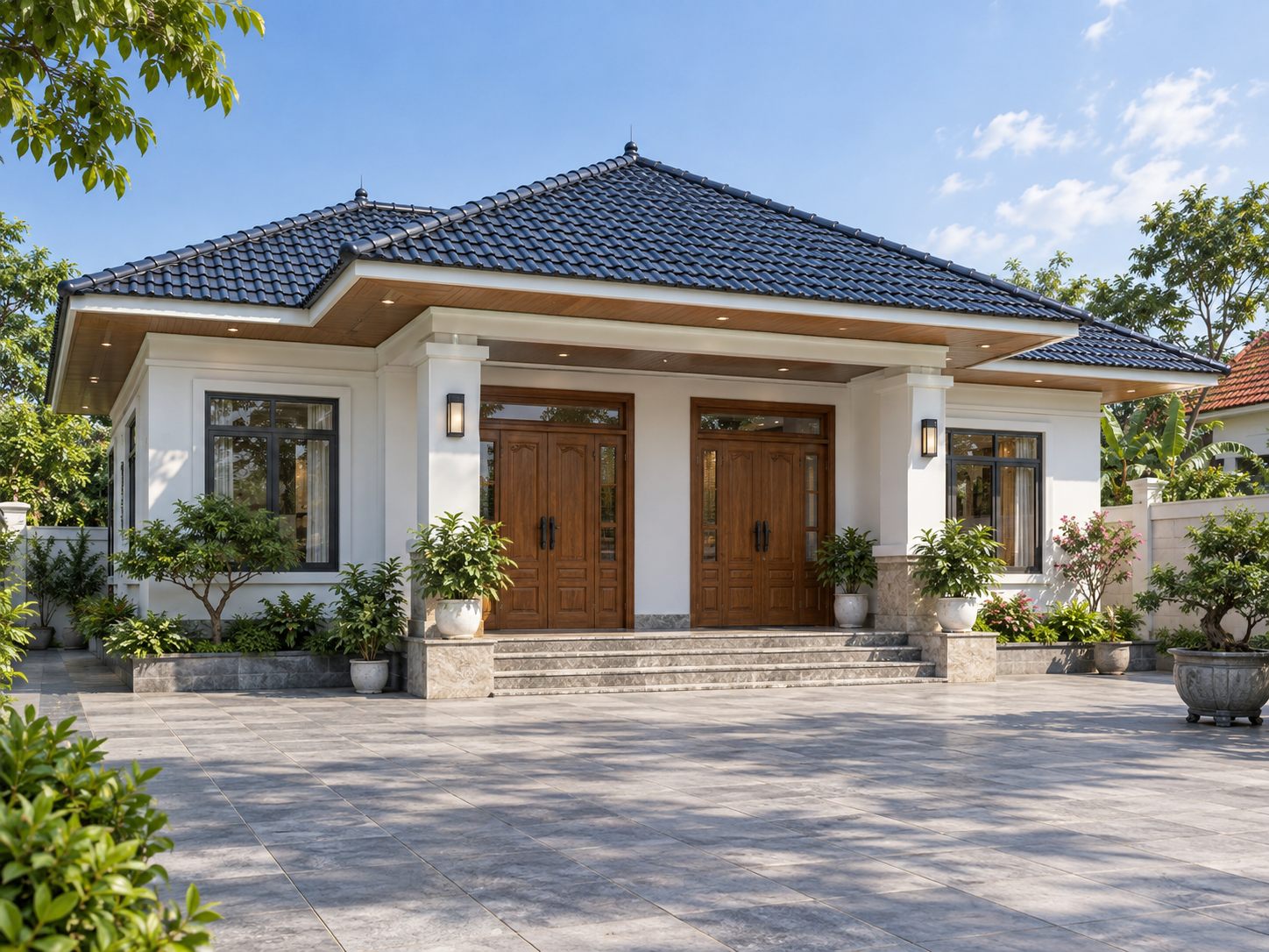 Nhà cấp 4 tân cổ điển mái Nhật 3 phòng ngủ