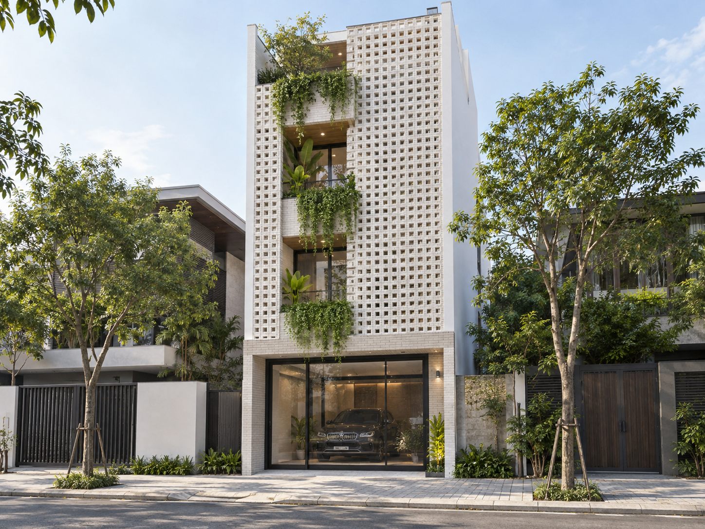 Nhà phố 4 tầng mặt tiền gạch thông gió